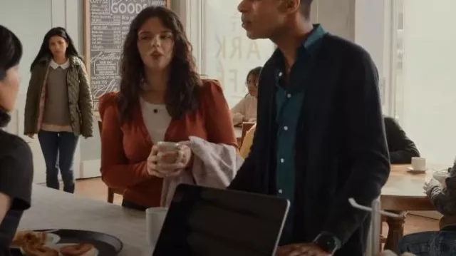 Avec Les Filles Puff-Sleeve Rib-Knit Cardigan worn by Grace (Ellie O'Brien) as seen in My Life with the Walter Boys (S01E07)
