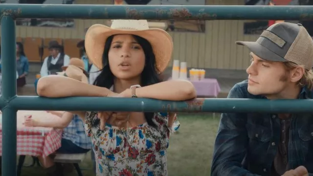 Rock & Roll Denim Robe à manches bouffantes à imprimé floral pour femme * Modifiée portée par Jackie Howard (Nikki Rodriguez) comme on le voit dans Ma vie avec les Walter Boys (S01E09)