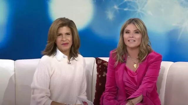 Cinq a Sept Lou Tie Cuff Velveteen Blazer in Berry worn by Jenna Bush Hager as seen in Today with Hoda & Jenna on December 13, 2023