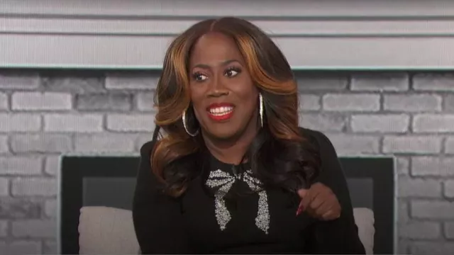 Charter Club Cashmere Embellished Bow Sweater worn by Sheryl Underwood as seen in The Talk on  December 12, 2023