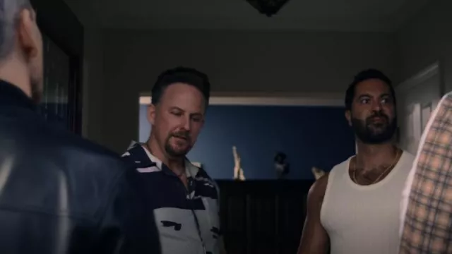 Closed Short Sleeved Shirt In Dark Night worn by Viggy (Stephen Guarino) as seen in Bookie (S01E06)
