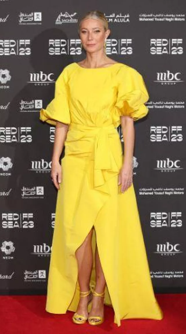 Carolina Herrera Puff-Sleeve Silk Gown worn by Gwyneth Paltrow  at Red Sea Film Festival Closing Ceremony post on December 7, 2023