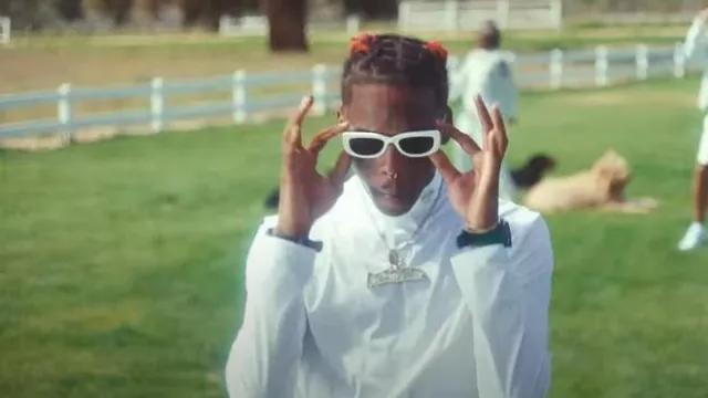 Prada White Triangle-Logo Mock Turtleneck worn by Famous Dex in Big Dawg music video by Famous Dex, Rich The Kid & Jay Critch