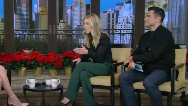 Saint Laurent Shirt In Matte and Shiny Silk worn by Kelly Ripa as seen in LIVE with Kelly and Mark on December 12, 2023