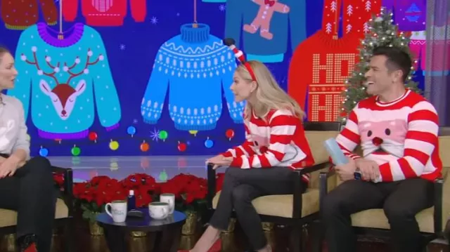 Tipsy Elves Close Up Ugly Christmas Sweater worn by Mark Consuelos as seen in LIVE with Kelly and Mark on December 15, 2023