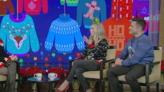 Tipsy Elves Hammock Holiday Ugly Christmas Sweater worn by Mark Consuelos as seen in LIVE with Kelly and Mark on December 15, 2023