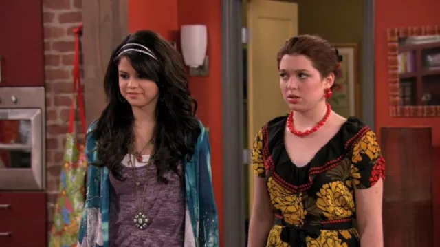 Anthropologie Silk Floral Print Dress worn by Harper Finkle (Jennifer Stone) in Wizards of Waverly Place TV show wardrobe (Season 3 Episode 8)