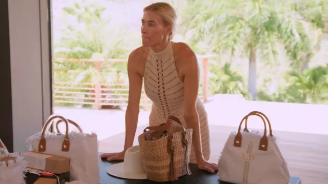Ulla Johnson Seaview Day Leather Trimmed Straw Tote worn by Kristen Taekman as seen in The Real Housewives Ultimate Girls Trip (S04E02)