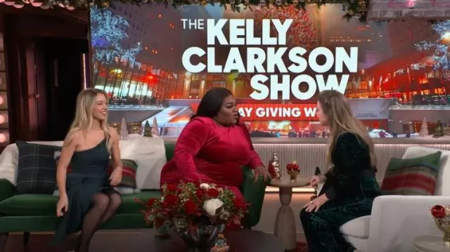 Eloquii Mock Neck Long Sleeve Velvet Maxi Dress worn by Da'Vine Joy Randolph as seen in The Kelly Clarkson Show on December 19, 2023