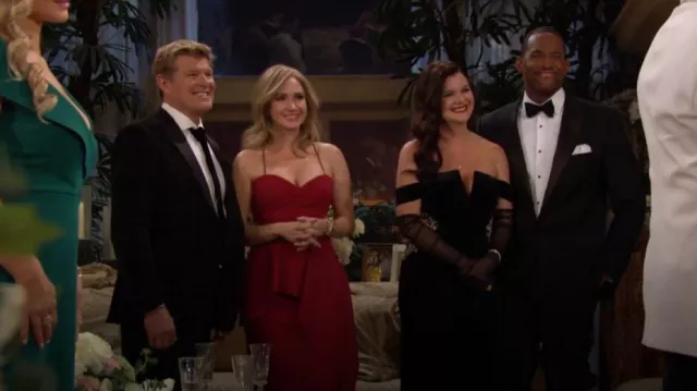 Chiara Boni La Petite Robe Miya Gown in Garnet worn by  Bridget Forrester (Ashley Jones) as seen in The Bold and the Beautiful on December 8, 2023