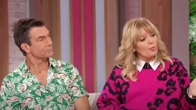 Tipsy Elves Santa Palms Button Down Shirt worn by Jerry O'Connell as seen in Sherri on December 19, 2023