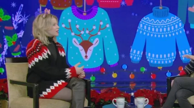 Ronny Kobo Parmida Knit Cardigan worn by Elizabeth Banks as seen in LIVE with Kelly and Mark on December 15, 2023