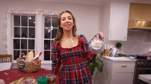 Hill House Home The Norah Nap Dress in Red Tartan worn by Shannon Doherty as seen in Today on December 21, 2023