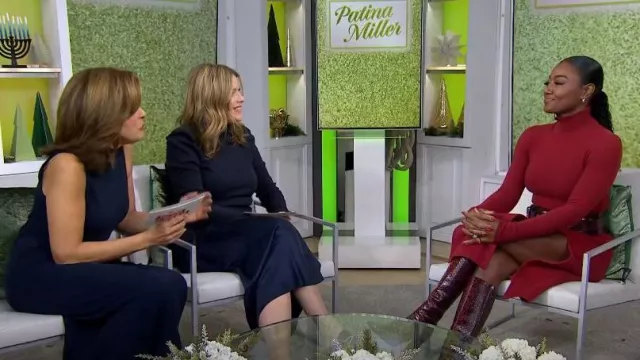 Robe côtelée à col montant Aqua à nouer à la taille portée par Hoda Kotb comme on le voit dans Today with Hoda & Jenna le 22 décembre 2023