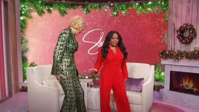 La mujer del vampiro El charlatán Pantalones de jacquard floral usados por Hannah Waddingham como se ve en Sherri el 19 de diciembre de 2023