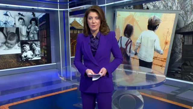 Sergio Hudson Mini Dress with Velvet Detail worn by Norah O'Donnell as seen in CBS Evening News on  December 13, 2023