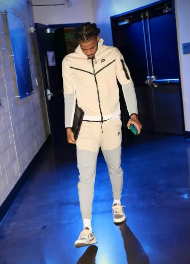 Nike Cream & Grey Fleece Zip Hoodie worn by Temetrius Morant on the Instagram account @jamorant