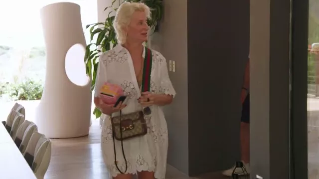 Miguelina Elle Cloisters Linen Embroidery Cover up worn by Dorinda Medley as seen in The Real Housewives Ultimate Girls Trip  (S04E03)