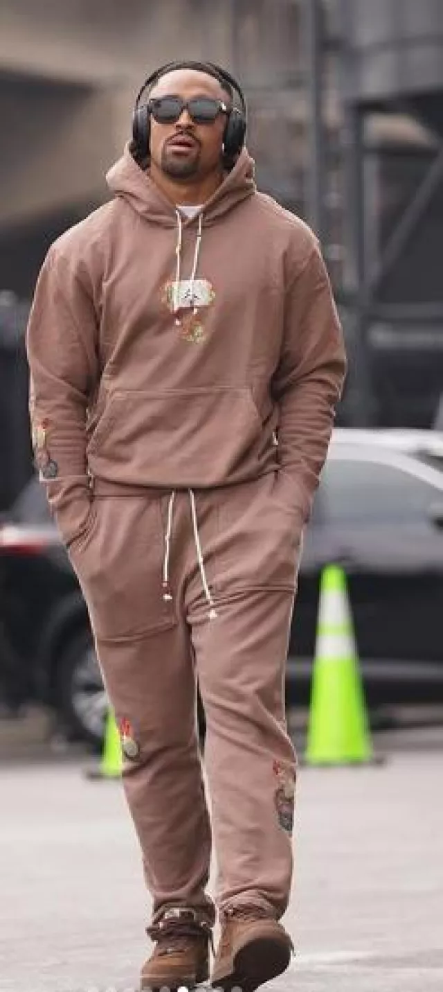 Jordan x Travis Scott Brown Cactus Patch Hoodie worn by Jalen Hurts on the Instagram account @jalenhurts