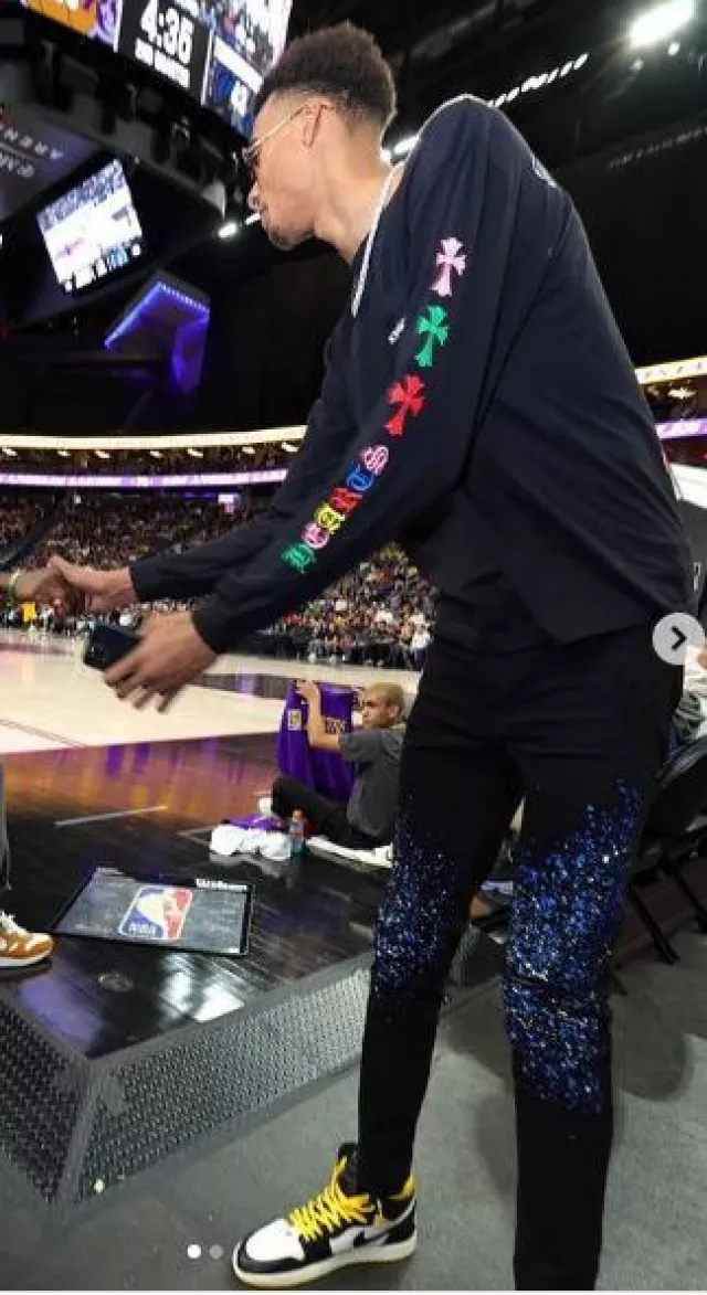 Amiri Overdyed Black 'Crystal Painter' Jeans worn by Victor Wembanyama on the Instagram account @wemby