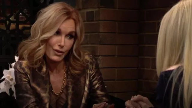 DMn Paris Mila Leopard Jacket worn by  Lauren Fenmore (Tracey Bregman) as seen in The Young and the Restless on December 22, 2023