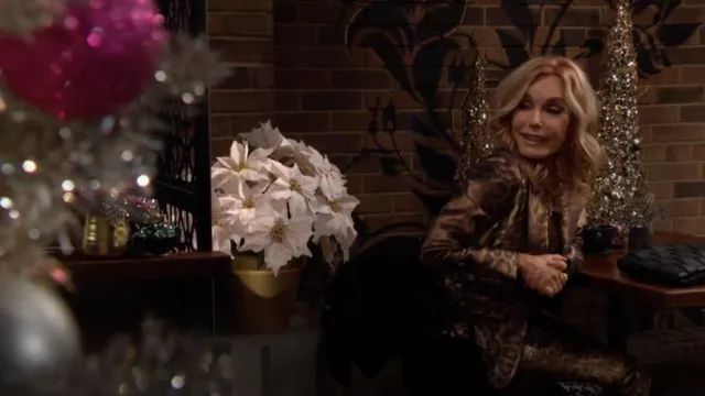 DMn Paris Angelina Leopard Pants worn by  Lauren Fenmore (Tracey Bregman) as seen in The Young and the Restless on December 22, 2023