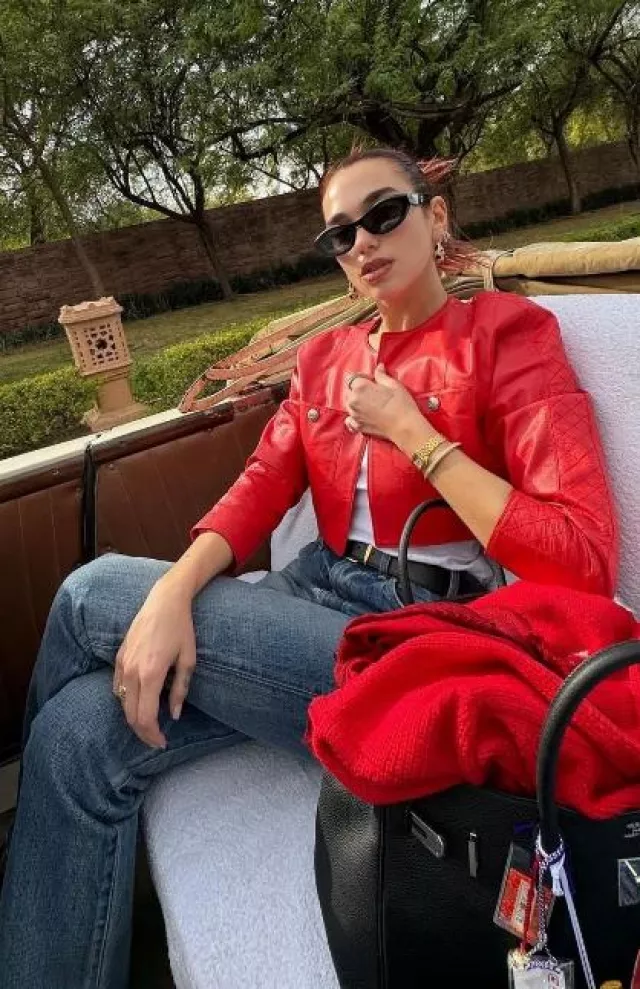 Prada Symbole Oval Frame Sunglasses worn by Dua Lipa on her Instagram Post on December 24, 2023