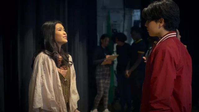 Lara Guidotti Beige Crochet Lace Kimono Top worn by Carmie Henley (Kaileen Chang) as seen in I Woke Up a Vampire (S01E08)