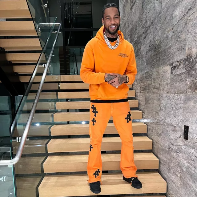 Chrome Hearts Orange & Black-Cross Jeans worn by Key Glock on the ...