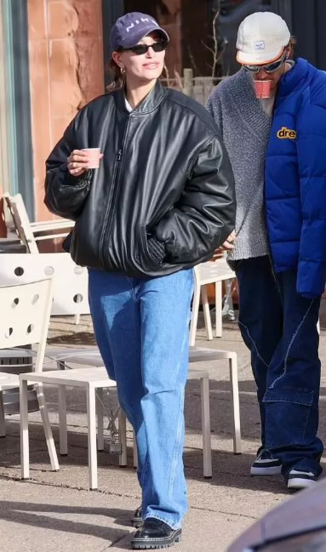 Saks Potts Salma Jeans worn by Hailey Bieber in Aspen on December 19, 2023