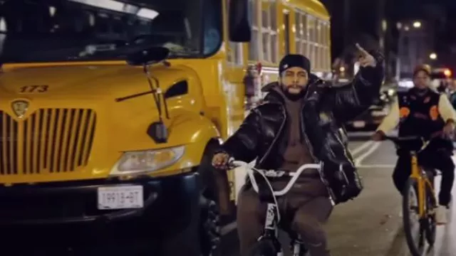 Givenchy Dark Brown Leather Square Puffer Jacket worn by Dave East in Shouts To Me with Cruch Calhoun [OFFICIAL VIDEO]