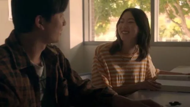 Frame Box-cut Striped T-shirt worn by Grace (Madison Hu) as seen in The Brothers Sun (S01E02)