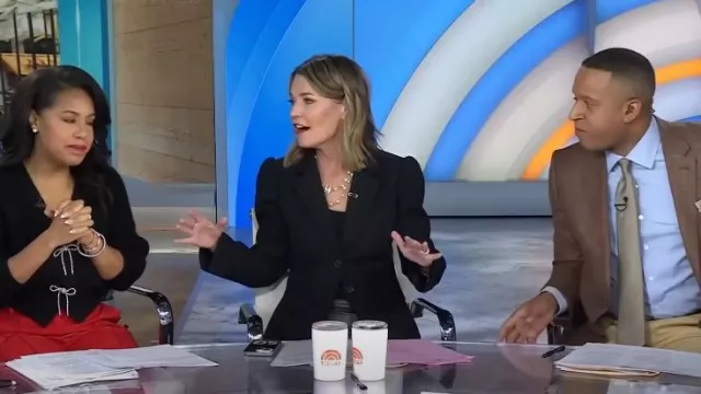 Michael Kors Puffed-Sleeve Gabardine Blazer worn by Savannah Guthrie as seen in Today on January 5, 2024