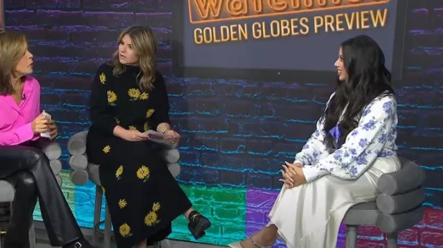 Majorelle Luan Cardigan In White And Blue worn by Naz Perez as seen in Today with Hoda & Jenna on January 5, 2024