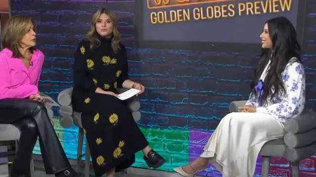 Jimmy Choo Bing 100 Embellished Patent Leather Mules In Linen worn by Naz Perez as seen in  Today with Hoda & Jenna on January 5, 2024