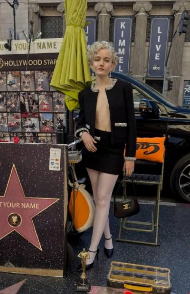 Embroidered Cardigan in Brushed Mohair Black worn by Julia Garner at W Magazine Best Performances Issue on January 2024