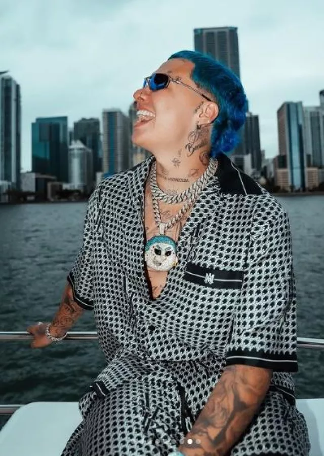 Amiri Black MA-Houndstooth Bowling Shirt worn by Blessd on the Instagram account @blessd