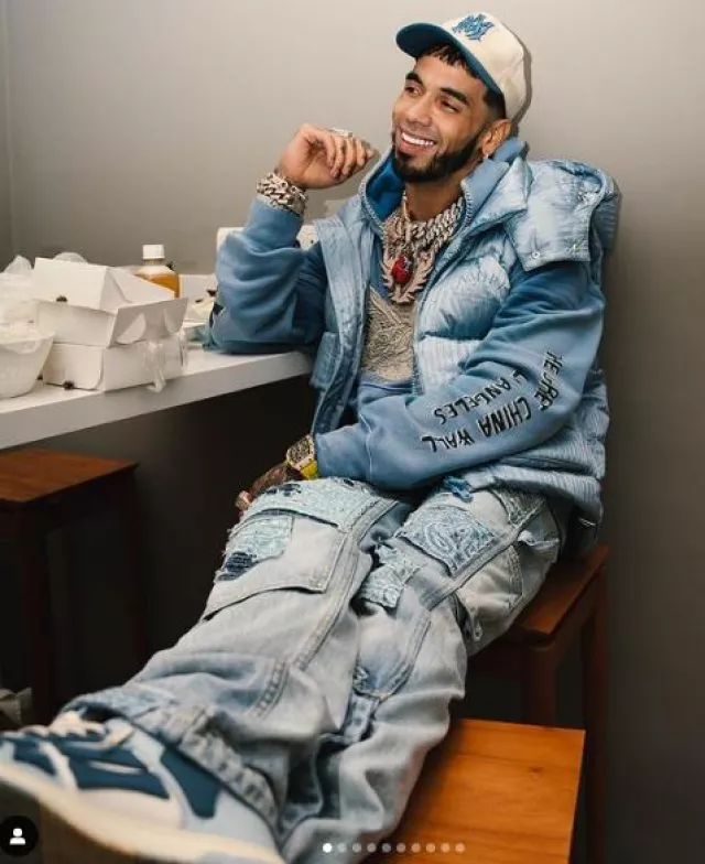 Amiri Cream & Light Blue-MA Hat worn by Amiri on the Instagram account @anuel