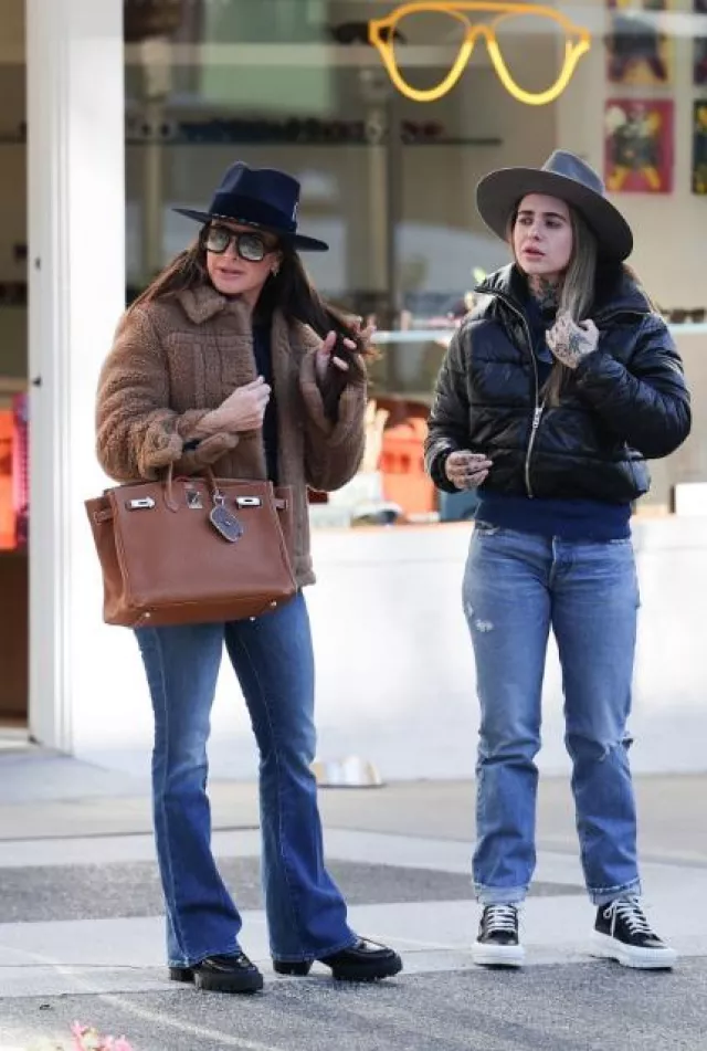 Max Mara Tteddino Long Sleeved Teddy Coat worn by Kyle Richards in Los Angeles on January 5, 2024