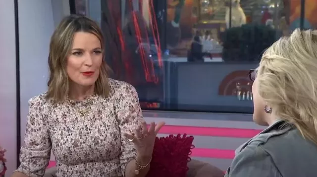 Veronica Beard Kali Floral Smocked Blouse in Ecru Multi worn by Savannah Guthrie as seen in Today on January 8, 2024