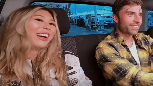 Veste en cuir de motard Newton portée par Jessika Asai comme on le voit dans Below Deck Mediterranean (S08E14)
