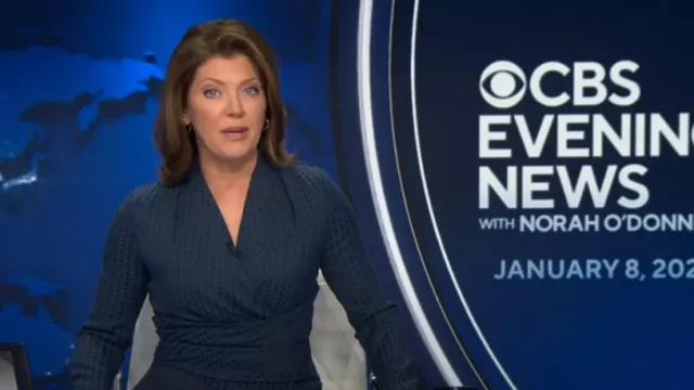 The Fold Arlington Dress worn by Norah O'Donnell as seen in CBS Evening News on January 8, 2024