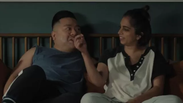 We The Free Eyes Closed Hen­ley worn by Camille Pham (Rakhee Morzaria) as seen in Run The Burbs (S03E01)