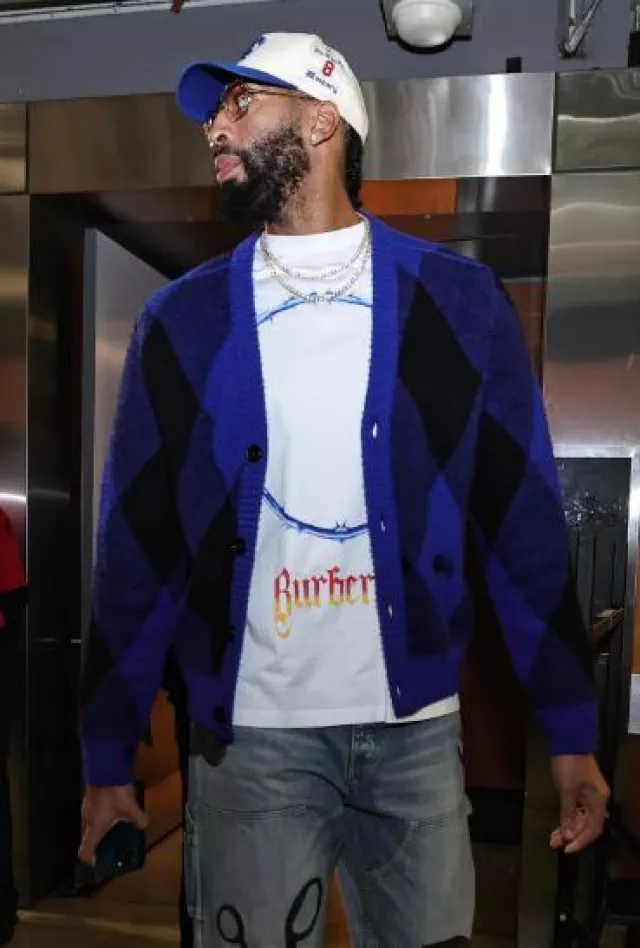 Amiri x Rhee Studio Clay Indigo Tool Print Carpenter Jeans worn by Anthony Davis on the Instagram account @anthonydavislaker
