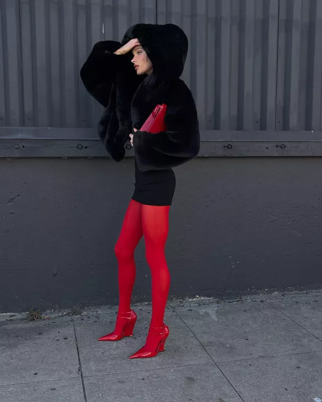 Norma Kamali x Revolve Legging Mesh Bottom Footsie worn by Elsa Hosk on her Instagram post on January 11, 2024