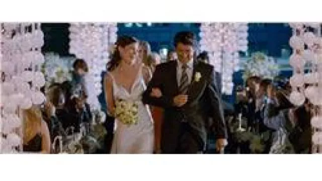 White Ralph Lauren dress shirt, black slacks, and blue striped Hugo Boss tie worn by Tom (Patrick Dempsey) as seen in Made of Honor
