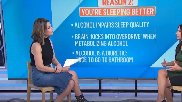 Frame The Vent-Front Denim Midi-Skirt worn by Savannah Guthrie as seen in Today on  January 12, 2024