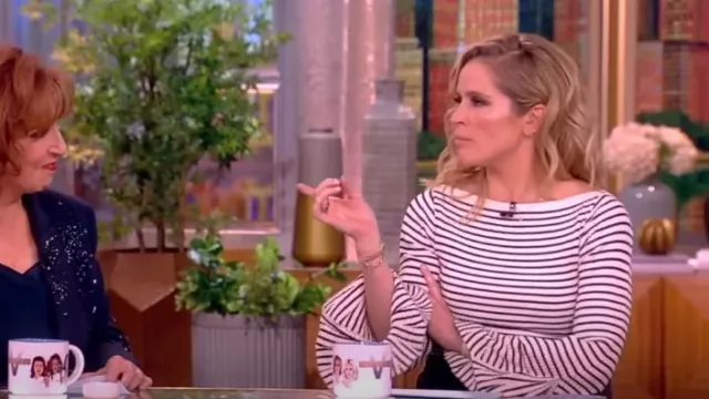 A.L.C. Aster Stripe Flare Cuff Sweater worn by Sara Haines as seen in The View on  January 12, 2024