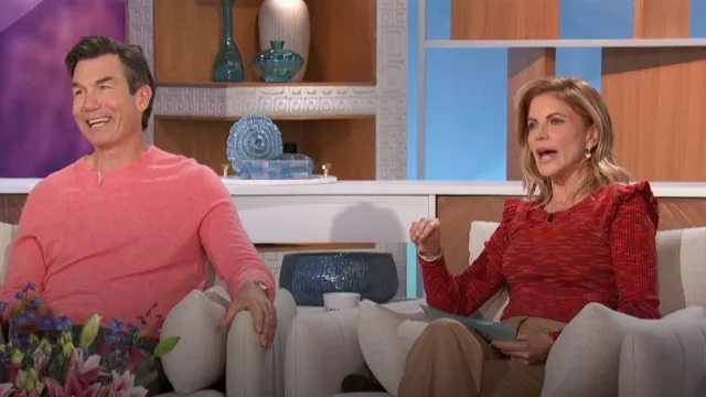 Cinq A Sept Salma Ruffle-Trim Long-Sleeve Top worn by Natalie Morales as seen in The Talk on January 12, 2024