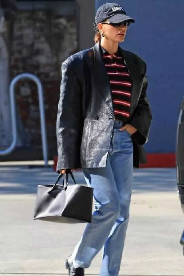 Khaite Connie Blazer worn by  Hailey Bieber in Beverly Hills on January 14, 2024